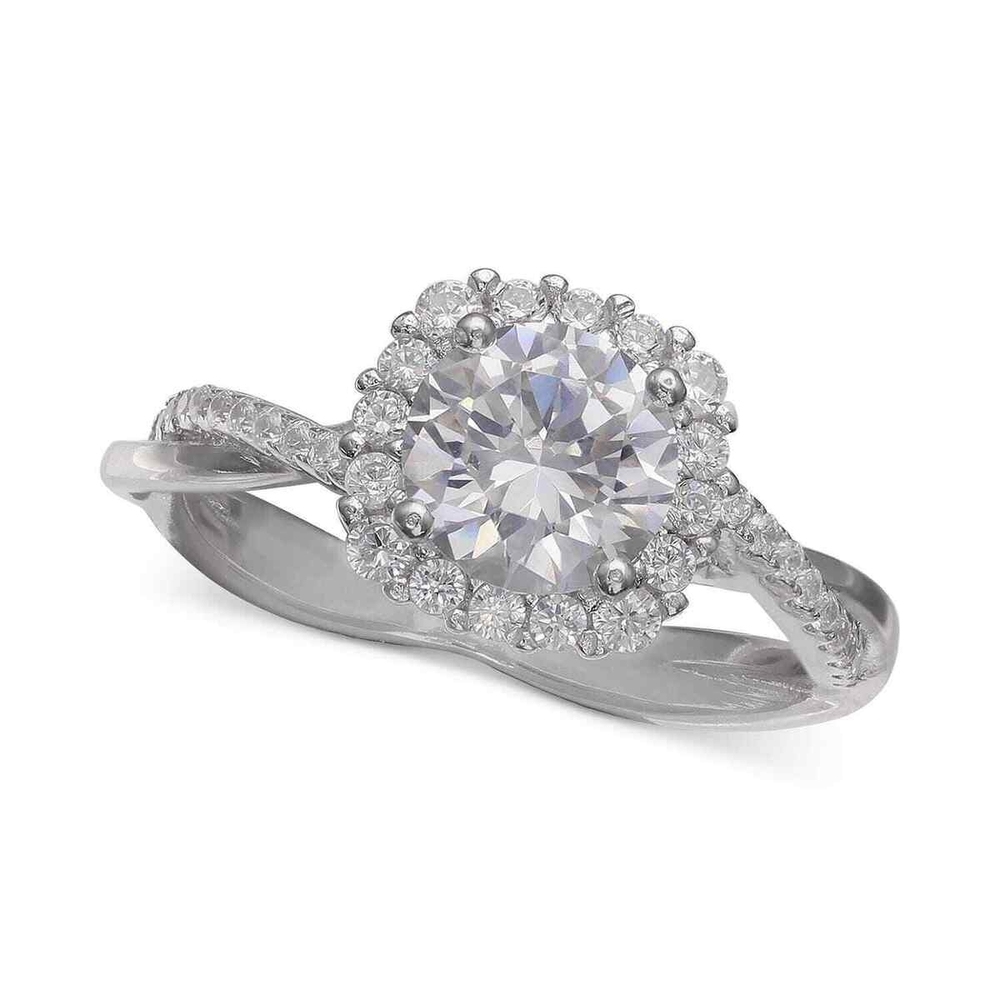 925 Sterling Silver CZ Diamond Halo Split Twist Ring 9 1/2 Engagement Promise